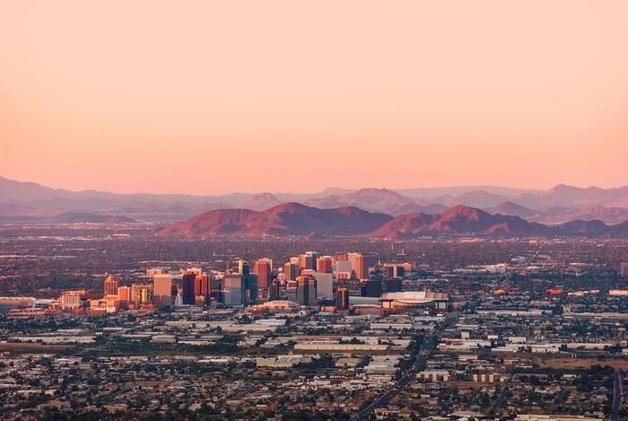 The Phoenix skyline at sunset
